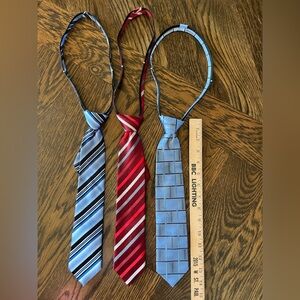 Set of Three Striped and Checkered Ties adjustable red blue navy